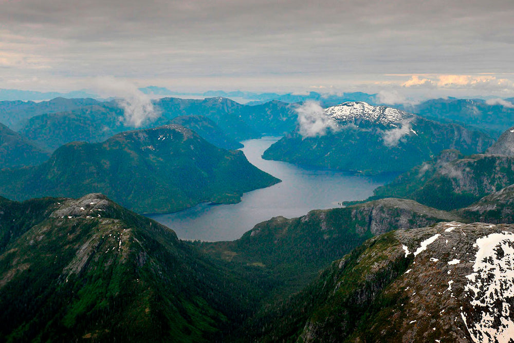 Mountains and river in the great bear rainforest